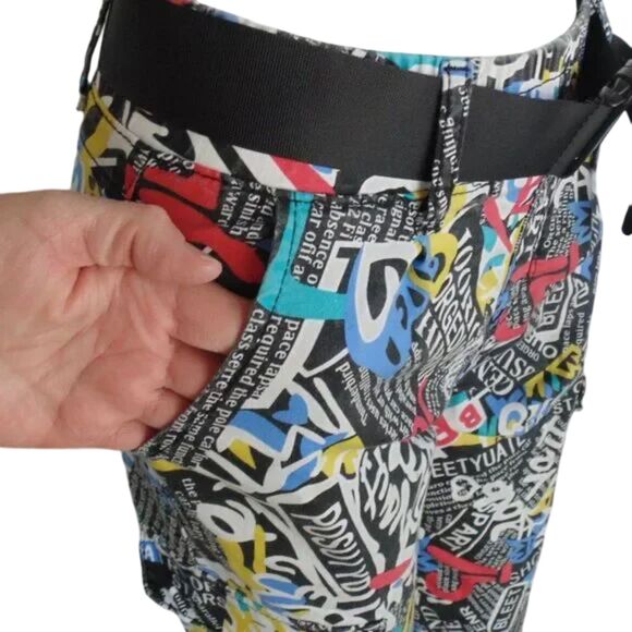 VIP Crop Joggers, 3/4, Graffiti, Faux Cargo, Elastic Waist/Cuffs, Belt, VINTAGE - Picture 11 of 13